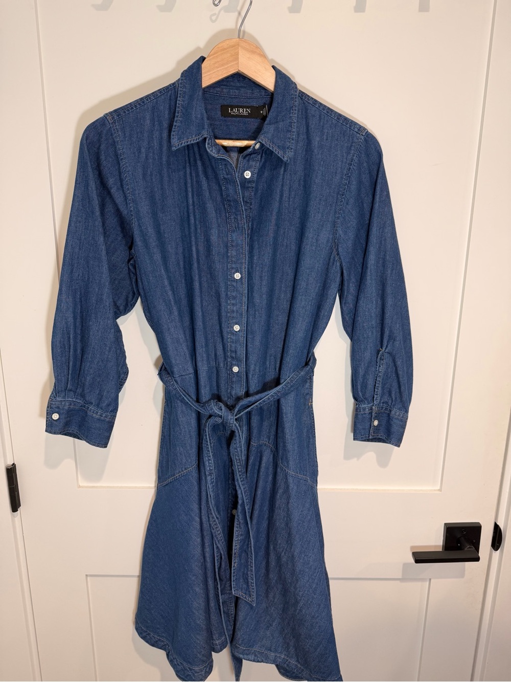 Ralph Lauren Blue Denim Shirt Midi Dress with Self-Tie Waist